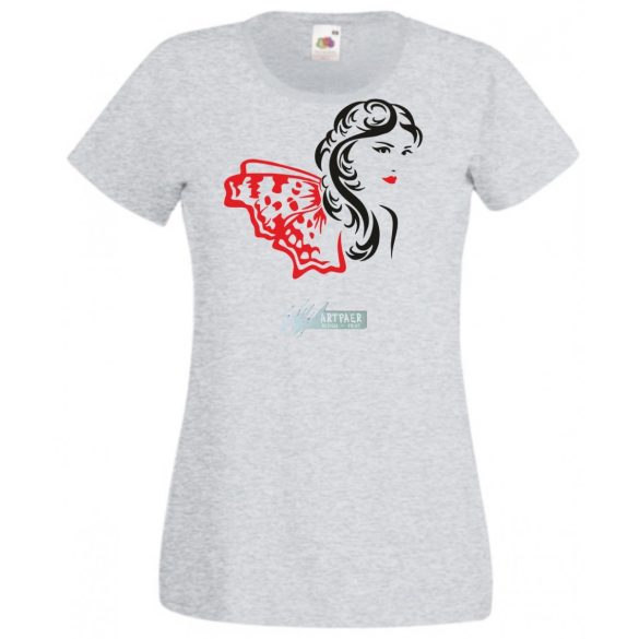 Női fej lepkés sállal női rövid ujjú póló