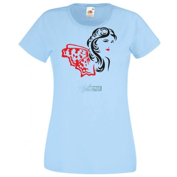 Női fej lepkés sállal női rövid ujjú póló