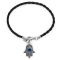 Fekete színű fonott bőr karkötő Hamsa charm-mal