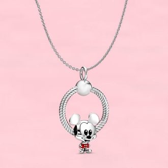   Ezüstözött nyaklánc pandora stílusú egérke, charm-os medállal