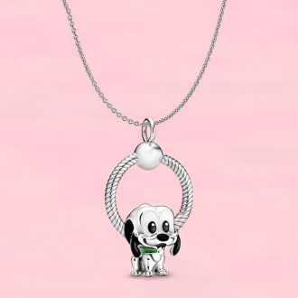   Ezüstözött nyaklánc pandora stílusú kutya, charm-os medállal