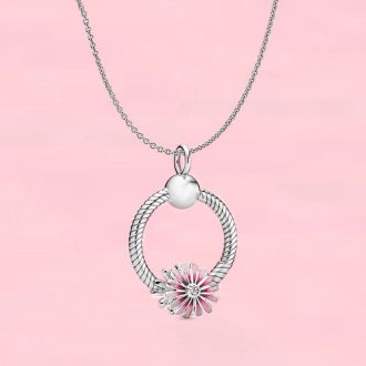   Ezüstözött nyaklánc pandora stílusú, virág, charm-os medállal
