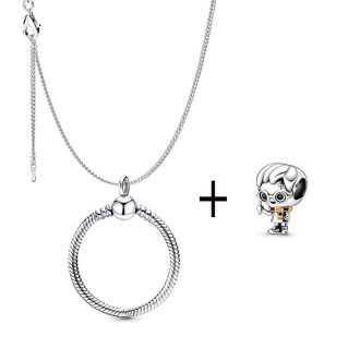   Ezüstözött nyaklánc pandora stílusú varázsló charm medállal