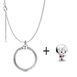   Ezüstözött nyaklánc pandora stílusú varázsló charm medállal