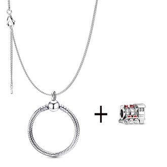   Ezüstözött nyaklánc pandora stílusú varázs vonat charm medállal