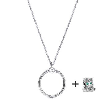   Ezüstözött nyaklánc pandora stílusú, I'M Groot charm medállal