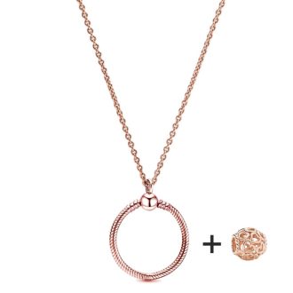   Rózsaaranyozott nyaklánc pandora stílusú szívmintás charm medállal