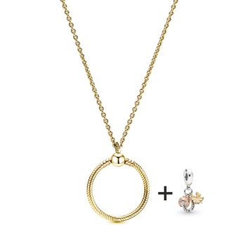   Aranyozott nyaklánc pandora stílusú szerencsehozó charm medállal