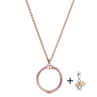   Rózsaaranyozott nyaklánc pandora stílusú szerencsehozó charm medállal