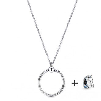   Ezüstözött nyaklánc pandora stílusú kristályos ló charm medállal