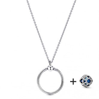   Ezüstözött nyaklánc pandora stílusú jégkristály charm medállal