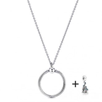   Ezüstözött nyaklánc pandora stílusú kastély charm medállal