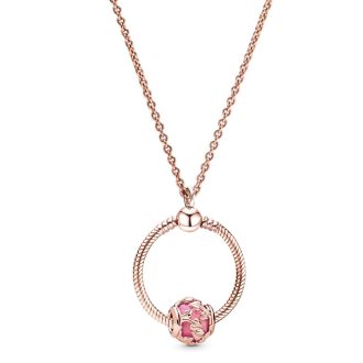   Rózsa aranyozott nyaklánc pandora stílusú, kristály charm-os medállal (másolat)