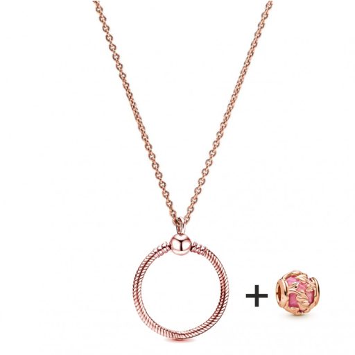 Rózsa aranyozott nyaklánc pandora stílusú, kristály charm-os medállal (másolat)