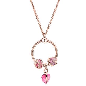   Rózsa aranyozott nyaklánc pandora stílusú, kristály charm-os medállal