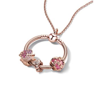   Rózsa aranyozott nyaklánc pandora stílusú, kristály charm-os medállal