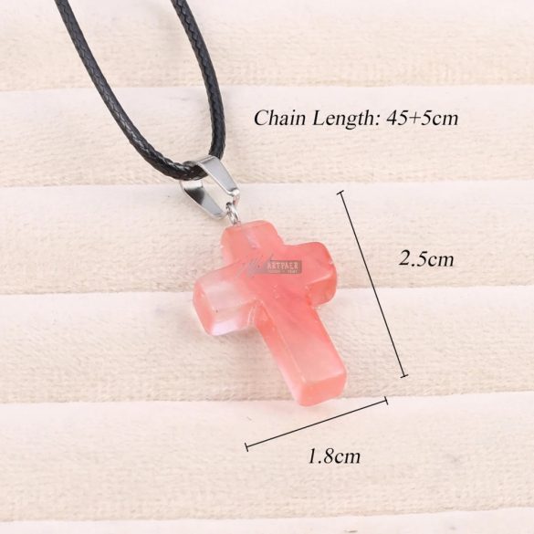 Fonott bőr nyaklánc kereszt alakú cseresznyekvarc ásvány medállal