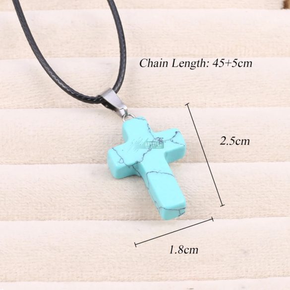 Fonott bőr nyaklánc kereszt alakú türkiz ásvány medállal