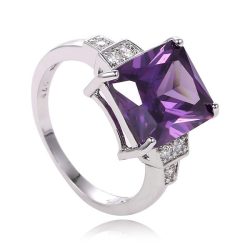 Ezüstözött lila cirkónium kristályos gyűrű