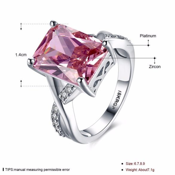Platinumozott rózsaszín cirkónium kristályos gyűrű