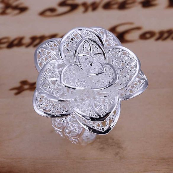 Ezüstözött rózsa formájú gyűrű állítható méretű