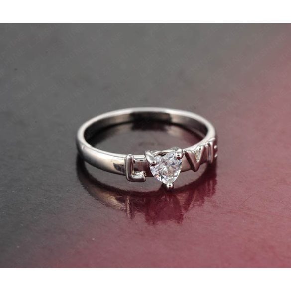 Love feliratos, üvegkristállyal díszített ezüstözött gyűrű