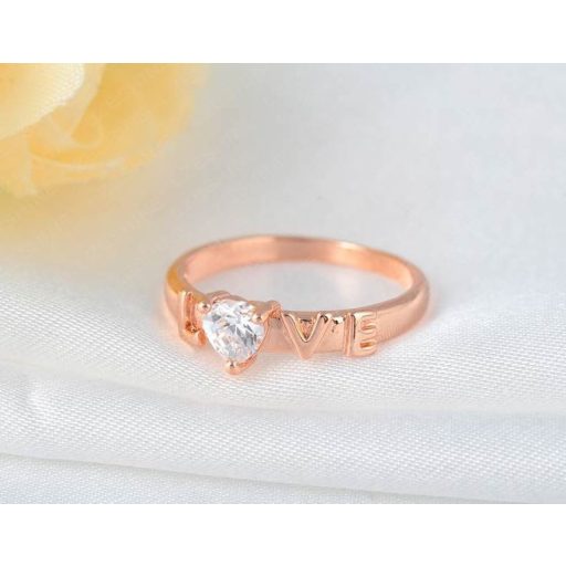18k rózsa aranyozott gyűrű LOVE mintás CZ kristály gyűrű