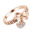 18k rózsa aranyozott gyűrű LOVE, szivecskés fityegő mintás CZ kristály gyűrű