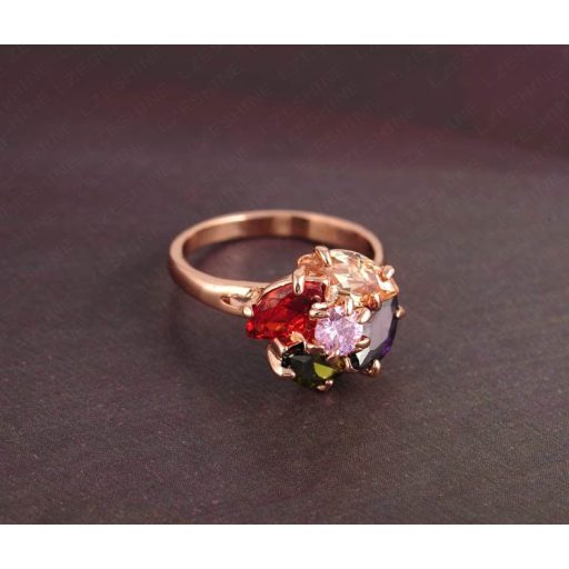 Rózsa aranyozott színes AAA CZ kristályos gyűrű