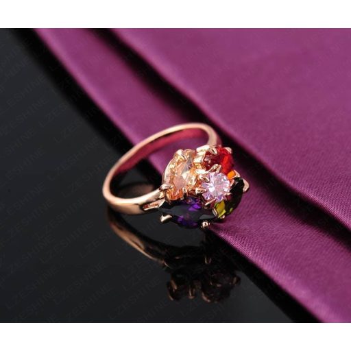 Rózsa aranyozott színes AAA CZ kristályos gyűrű