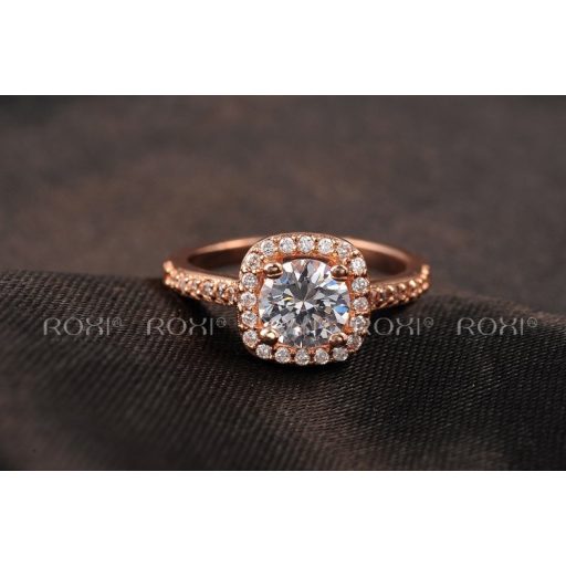 Rózsaarannyal futtatott, szikrázó üvegkristályokkal díszített gyűrű