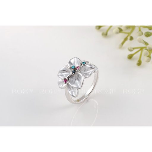 Ezüstözött virágforma gyűrű, Austria kristályokkal