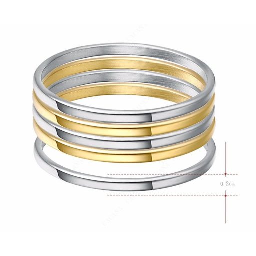 Fehér és sárga aranyozott 2 mm 316L acél gyűrű 5 db-os szett