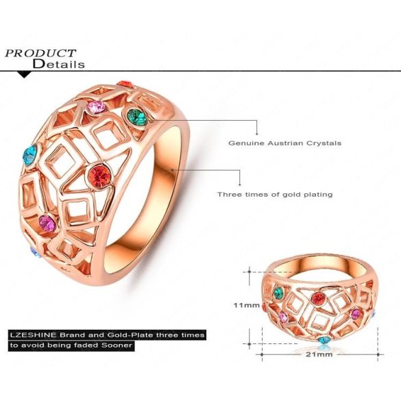 Rózsaaranyozott, színes Ausztria kristályos gyűrű modern mintával