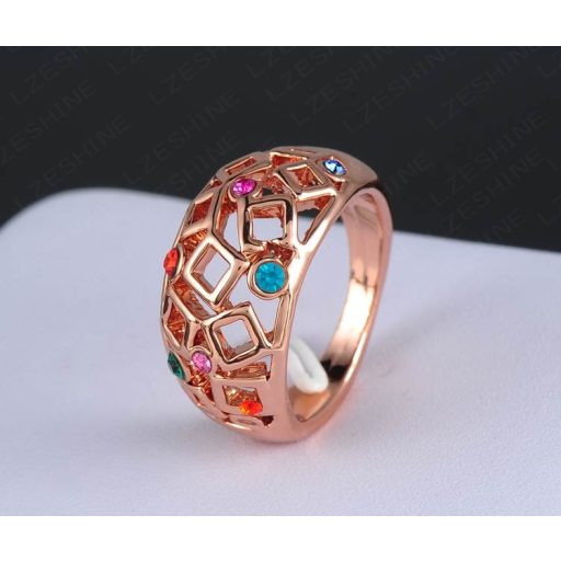 Rózsaaranyozott, színes Ausztria kristályos gyűrű modern mintával
