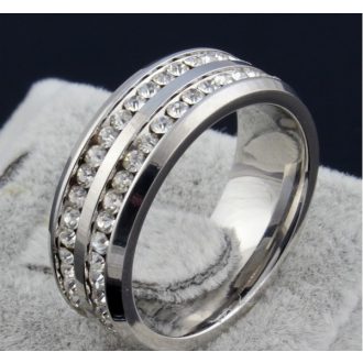 Titániumus 316L acél gyűrű 2 soros kristállyal