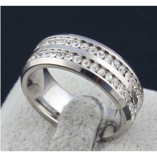 Titániumus 316L acél gyűrű 2 soros kristállyal