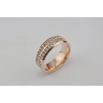 Rózsa aranyozott 316L acél gyűrű 2 soros kristállyal