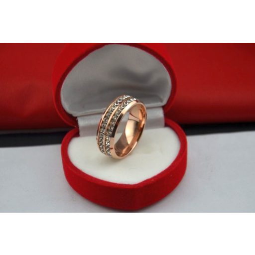 Rózsa aranyozott 316L acél gyűrű 2 soros kristállyal