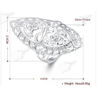   Ezüstözött kacskaringós, csipkézett virágmintás gótikus stílusú gyűrű
