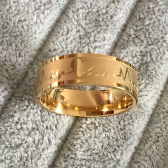   18K aranyozott nemes acél 8mm I Love You, EKG mintás karikagyűrű