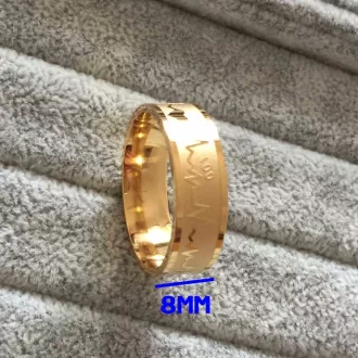   18K aranyozott nemes acél 8mm I Love You, EKG mintás karikagyűrű