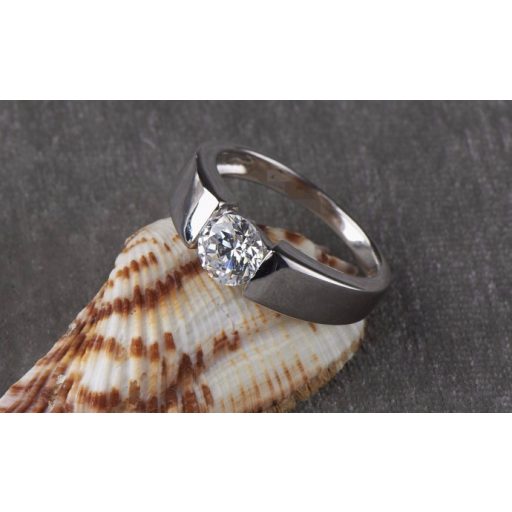 Fehér aranyozott gyűrű 316L acél karikagyűrű CZ kristály