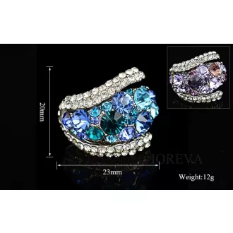   Rhodium platted gyűrű Austria CZ kék és áttetsző kristályok
