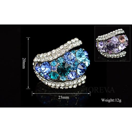 Rhodium platted gyűrű Austria CZ kék és áttetsző kristályok