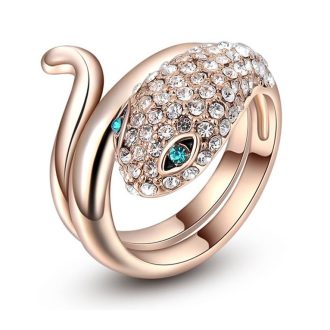   Rózsaaranyozott Austria CZ kristály, kigyó alakú gyűrű 