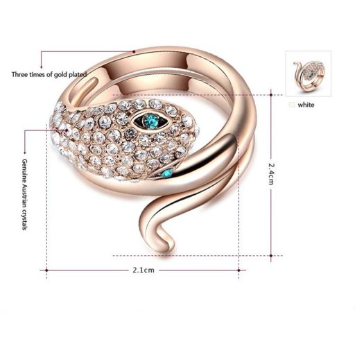 Rózsaaranyozott Austria CZ kristály, kigyó alakú gyűrű 