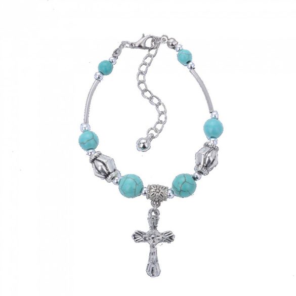 Türkiz ásvány karkötő kereszttel