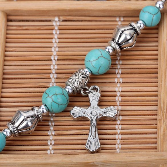 Türkiz ásvány karkötő kereszttel