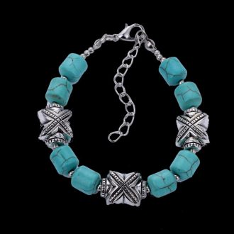   Henger alakú türkiz karkötő antik ezüst színű kiegészítőkkel